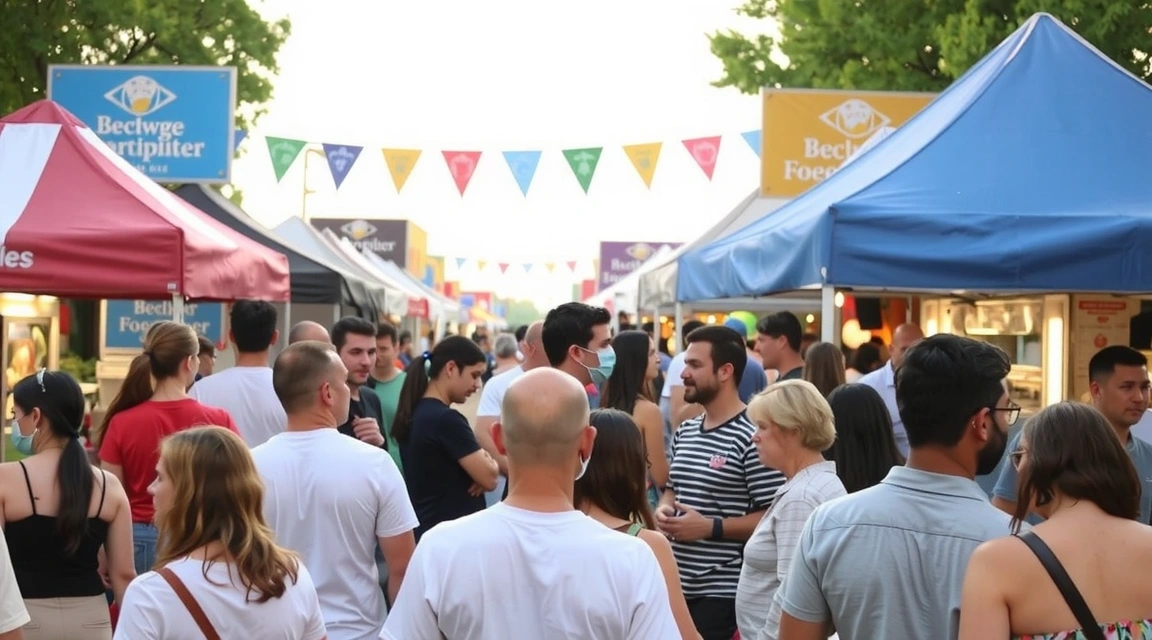 Una folla allegra a un festival culturale all'aperto