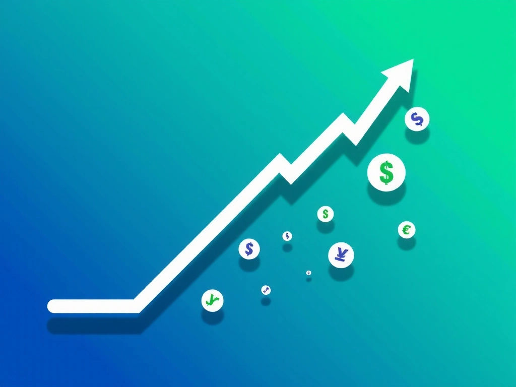 Grafico finanziario in crescita con icone di valute globali