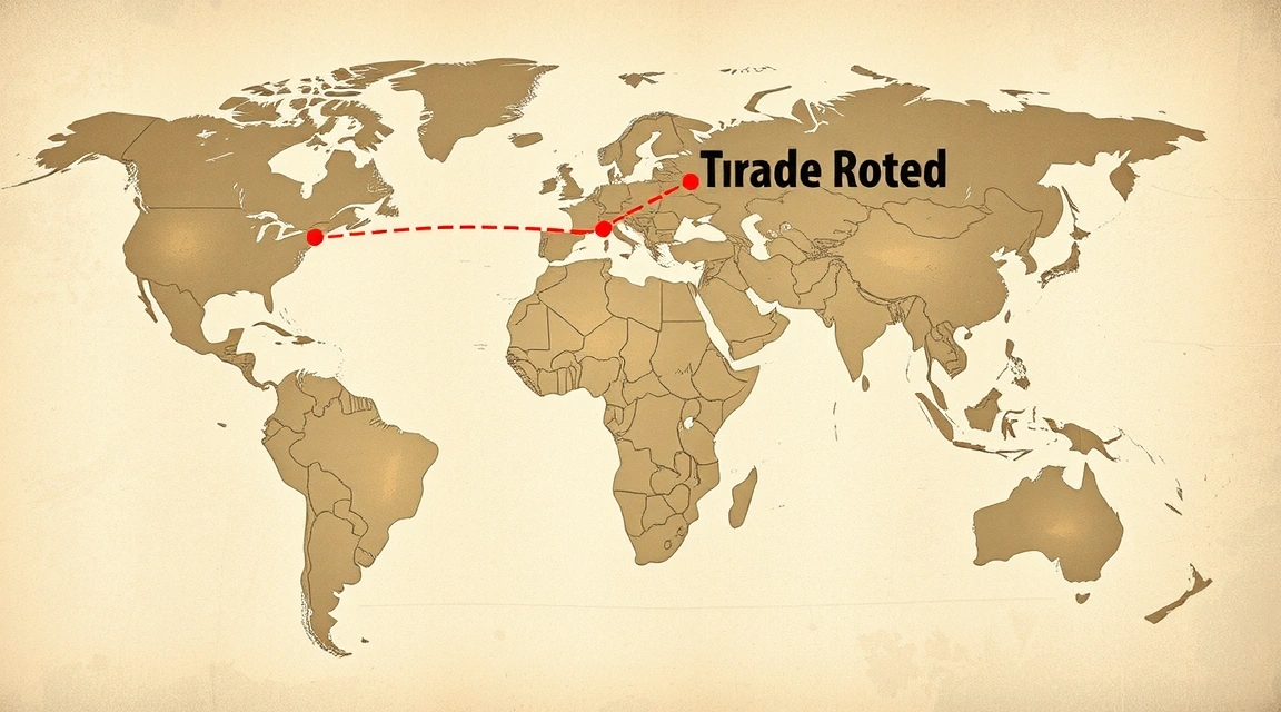 Mappa stilizzata del mondo con confini politici e rotte commerciali