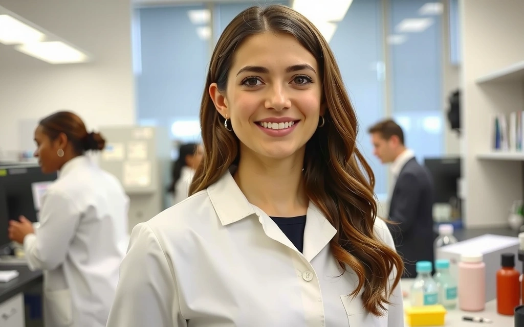 Ritratto di una scienziata sorridente in un laboratorio hi-tech
