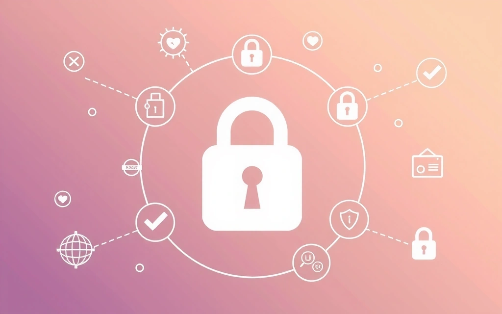 Luchetto stilizzato con icone di privacy e sicurezza